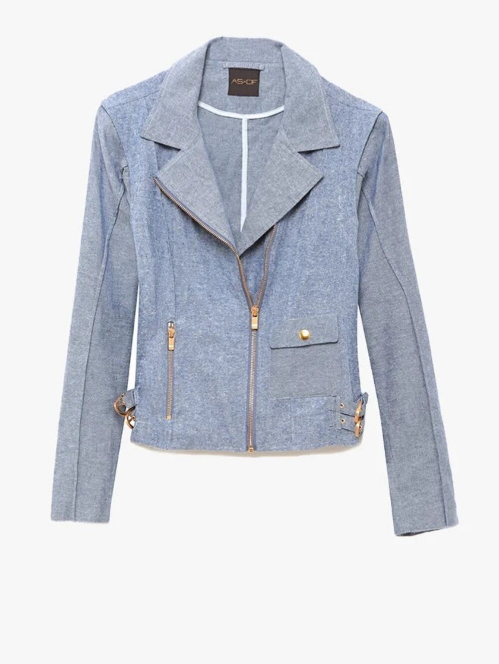 AS by DF Amira Chambray Moto Jacket Light Blue Small